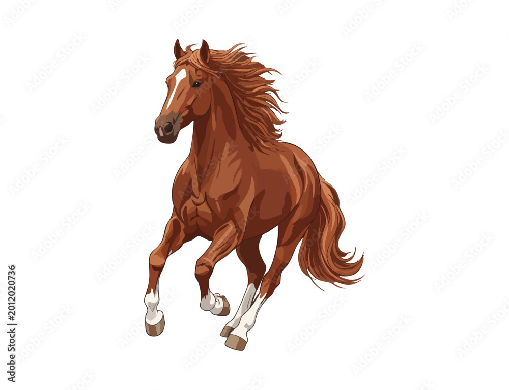 Obraz premium Beautiful Chestnut Brown Horse Galloping Action Illustration 