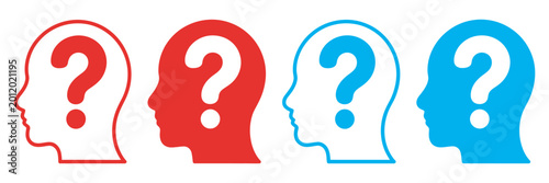 Tableau sur toile Question Head Icon Set, human silhouette with question mark vector illustration