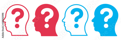 Tableau sur toile Question Head Icon Set, human silhouette with question mark vector illustration
