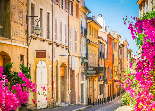 old town street of Aix en Provence at summer day, France