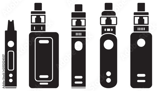 Bild auf Leinwand Electronic cigarette icon set, black glyph icons featuring vape devices pod syst