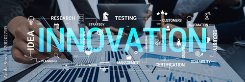 Photos Modern Business Concept of Innovation with Data Analytics, Strategy Development, and Testing Process for Achieving Successful Outcomes and Growth Haptic