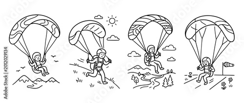paraglider cute monoline vector set collection