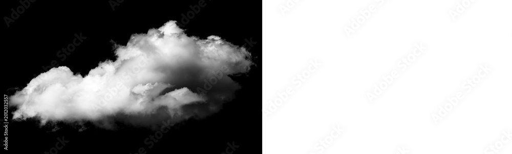 Obraz premium Single white cloud isolated on black background isolated on transparent background