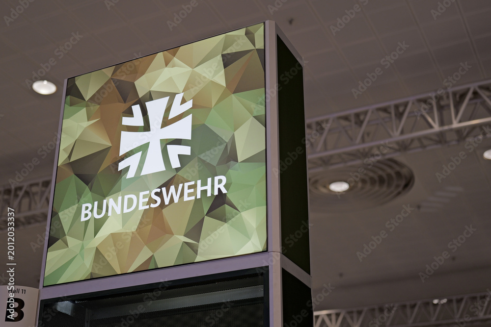 Naklejka premium Hannover, Germany - April 22, 2026: Bundeswehr logo in Hannover - The Bundeswehr are the armed forces of the Federal Republic of Germany