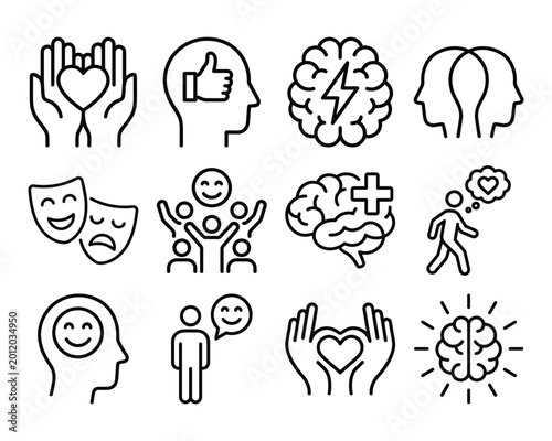 Fotografía Collection of mental health and emotion icons with thumbs up smiley face thought