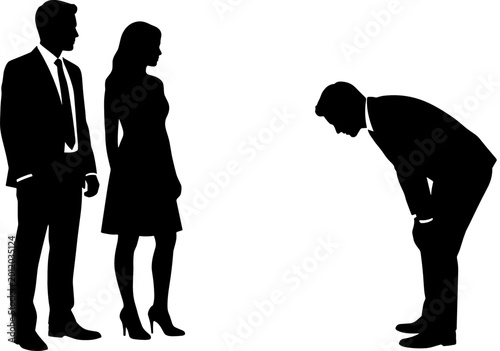 Φωτογραφία Business People Silhouette Set Featuring a Man Bowing in Respect or Apology to C