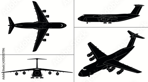 Canvas Print Lockheed C-5 Galaxy Heavy Military Transport Aircraft Black Silhouette Set 4 Vie