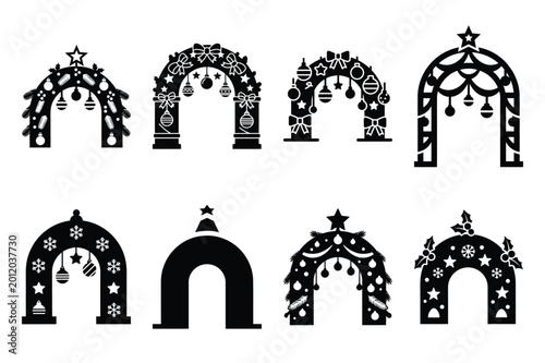 Fotografía christmas arch silhouette icon set in black color on white background