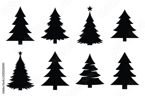 christmas tree silhouette icon set in black color on white background. Christmas Simple vector icons for web design.