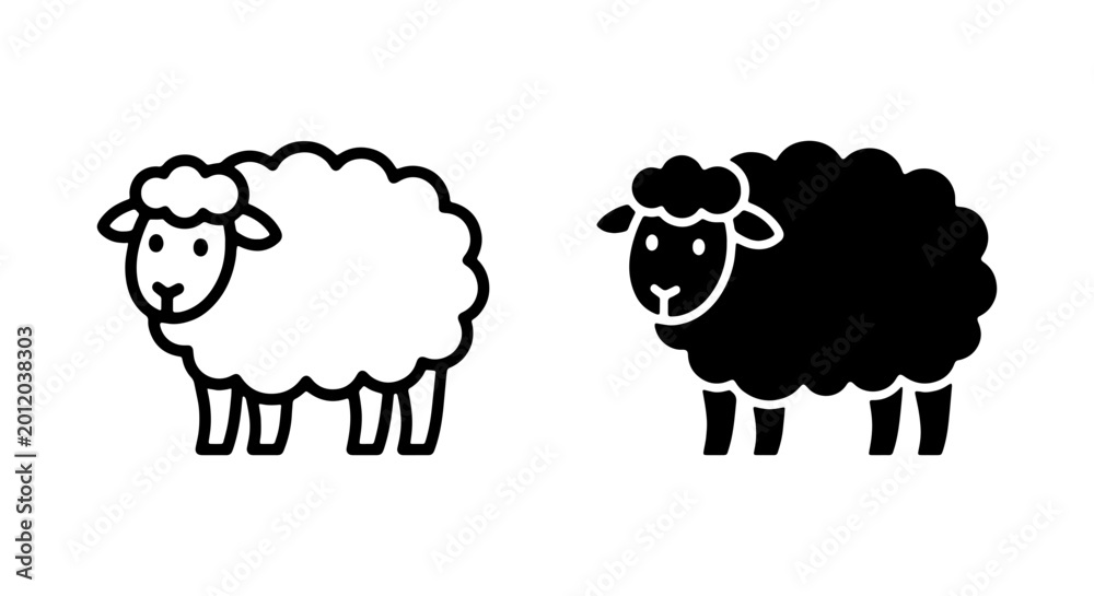 Obraz premium Sheep Icons: Black and White Vector Graphics, Farm Animal Silhouettes for Livestock Concepts