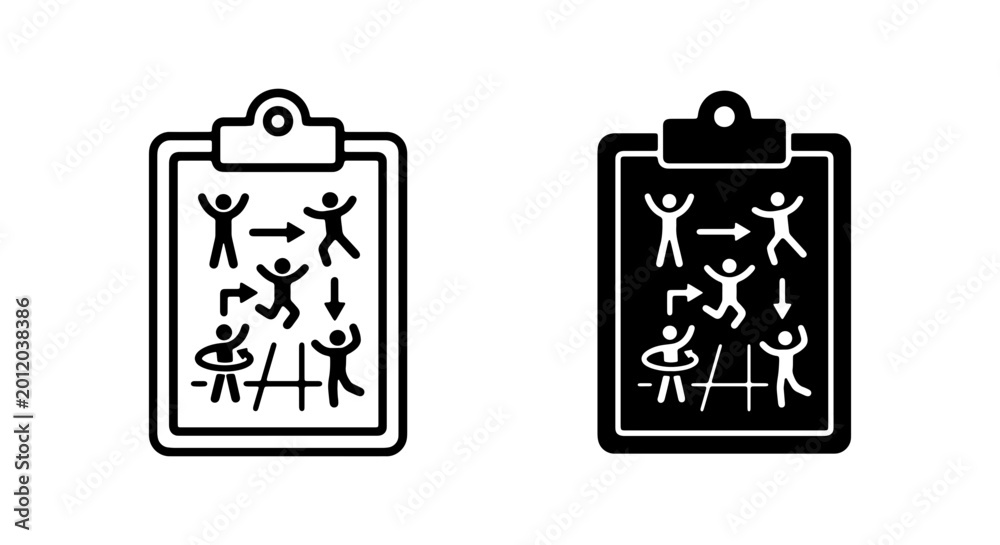 Fototapeta premium Teamwork Strategy Icons, Business Planning Clipboard, Human Figures Flowchart