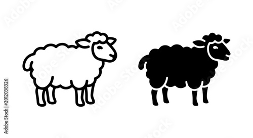 Foto Simple Sheep Icons, Black and White Farm Animal Vector Graphics, Livestock Silho