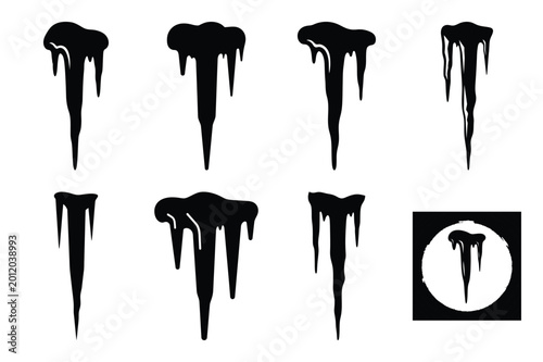 icicle silhouette icon set in black color on white background. Christmas Simple vector icons for web design.