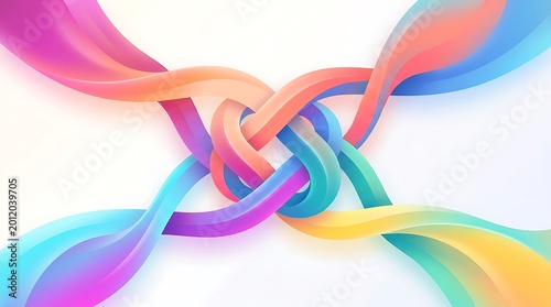 Abstract colorful wavy lines tied in a central knot