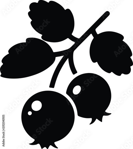 Silhouette design featuring a detailed black berry branch icon vector