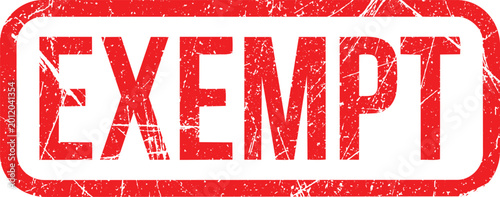 Photos Exempt Stamp: A weathered red stamp boldly declares EXEMPT, conveying a message of exception and non-obligation