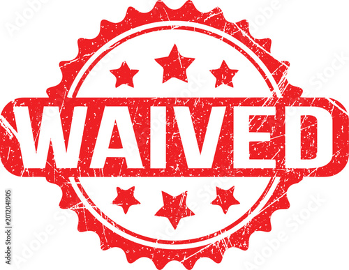 Obraz na płótnie Waived Stamp of Approval: A weathered red stamp boldly proclaims WAIVED over a star-studded emblem, symbolizing the official granting of a request or the removal of an obligation