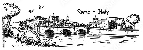 Photography Rome Italy cityscape with a historic bridge over the Tiber river