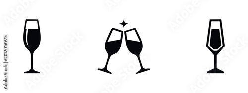 Tableau sur toile Set of minimalist champagne flute icons including a clinking glasses toast