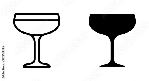 Cocktail Glass Icons, Champagne Coupe Outline, Barware Vector Set