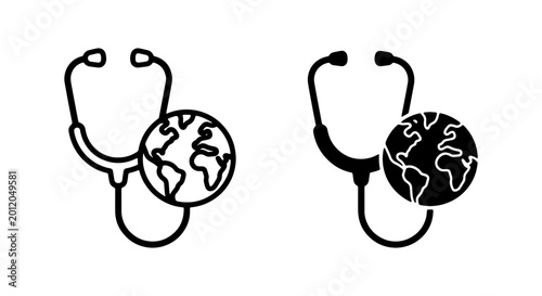 Medical, stethoscope, global health icons, earth, healthcare symbols