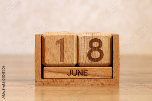 Принти на полотні June 18 wooden calendar on desk concept of deadline pressure and approaching due