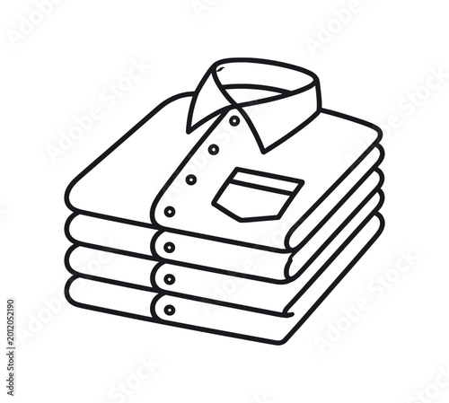 Simple outline icon showing a neat pile of folded collared shirts with pocket and buttons, suited for wardrobe or laundry layouts.