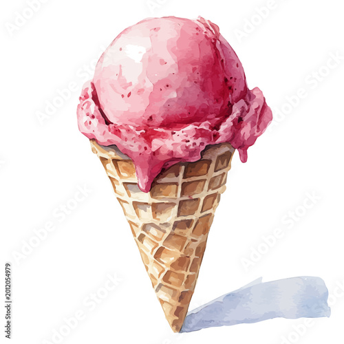 Fotografija Ice Cream Cone, soft and charming watercolor, isolated on a white background, delicate and elegant style