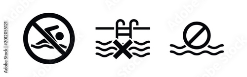 Fotografie Set of black and white no swimming icons and water safety symbols