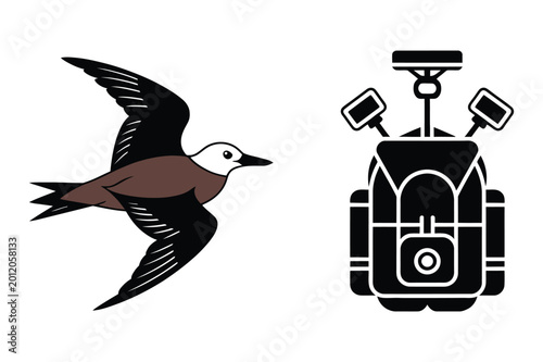 Foto Albatross bird flying with camera icon vector albatross feathers wildlife