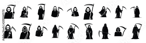 Foto Large collection of  grim reaper silhouette icons