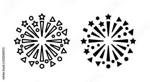Celebration Fireworks Icons, Festive Burst Symbols, Geometric Party Elements