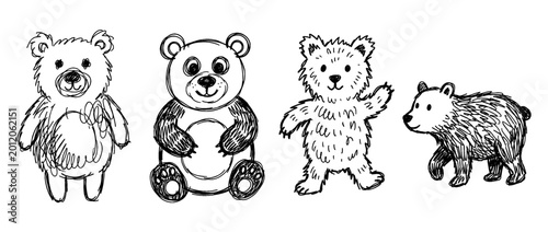 bear , pen scribble , kid Hand drawn , vector
