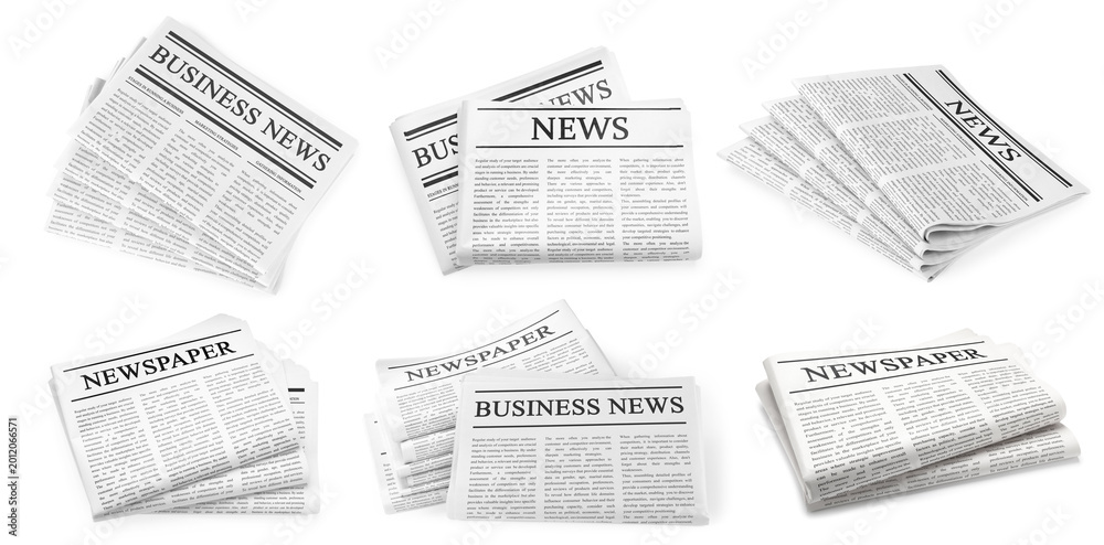 Obraz premium Newspapers isolated on white, set. Printed publication