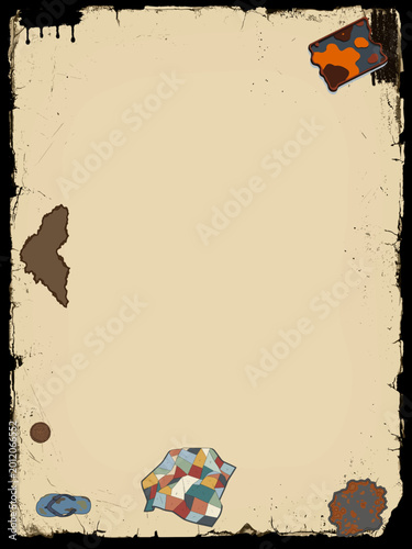 Vintage abstract parchment background with colorful geometric patchwork and grunge texture