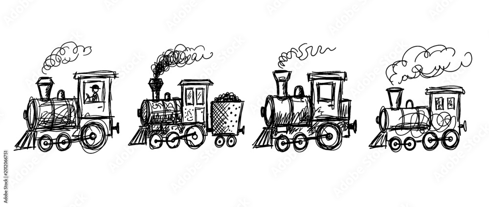 Obraz premium locomotive , pen scribble , kid Hand drawn , vector