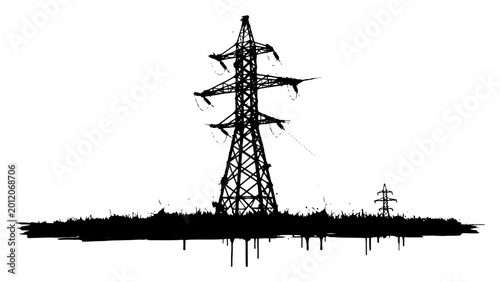 Cuadro en lienzo High voltage electricity pylon silhouette in landscape minimalist style