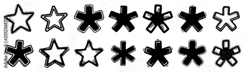 Fotografie Star and asterisk symbols set in hand drawn doodle style