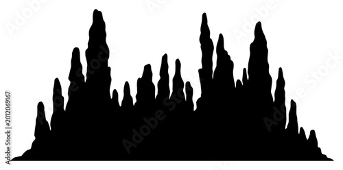 Foto Cave stalactites and stalagmites underground rock formations silhouette minimali