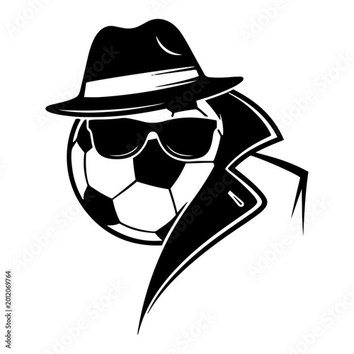 Bild auf Leinwand Soccer ball character wearing sunglasses and fedora hat as detective spy agent i