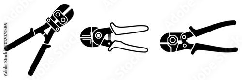 Photos Bolt cutters and nippers set for heavy duty work in minimalist silhouette style