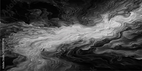 Photos An abstract, monochrome artwork presents a dynamic interplay of swirling textures, suggestive of a turbulent cloudscape or flowing river