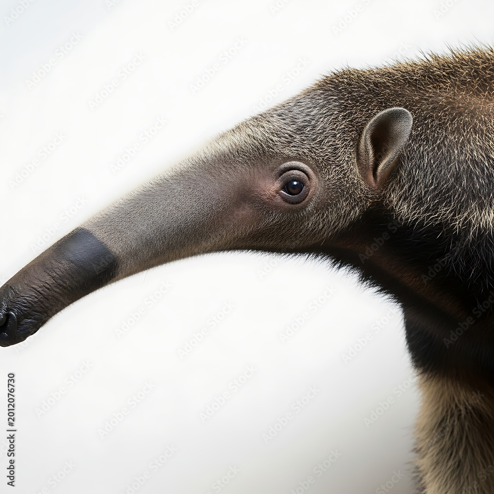 Fototapeta premium Close up of a curious Giant Anteater isolated against a white background