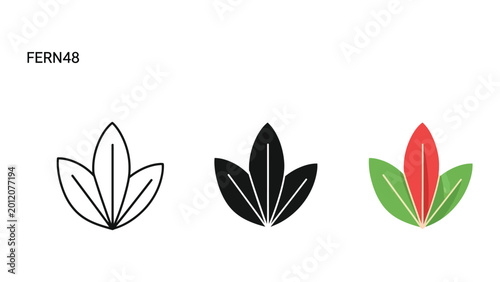 three stylized leaves flat design vector illustration