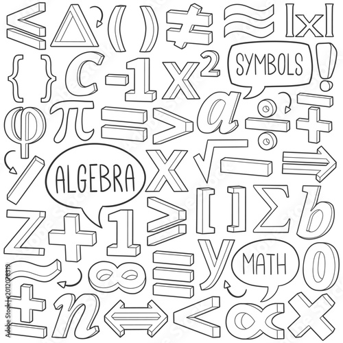 Foto Algebra, Math Symbols and Equations Doodles Hand drawn Set for Educational and Creative Projects
