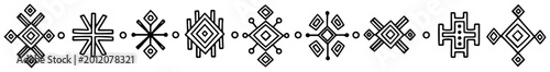 Tribal symbols and ethnic geometric ornaments in hand drawn line art style
