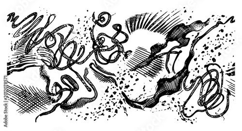 Foto Abstract chaotic squiggles lines and dot textures in hand drawn ink sketch style