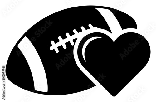 American football ball with large heart symbol in flat graphic style