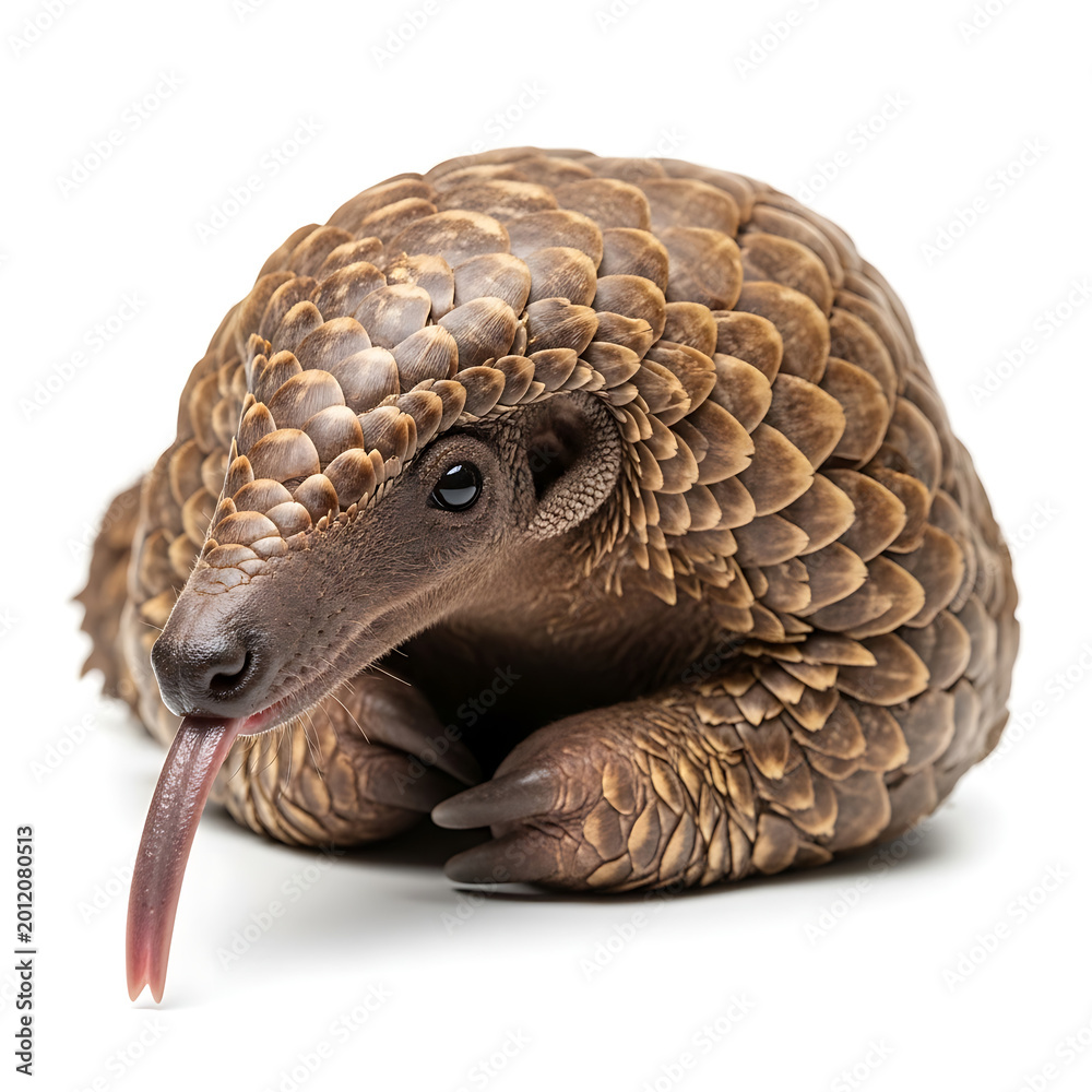 Obraz premium Isolated Giant Pangolin with Long Tongue Sticking Out on White Background